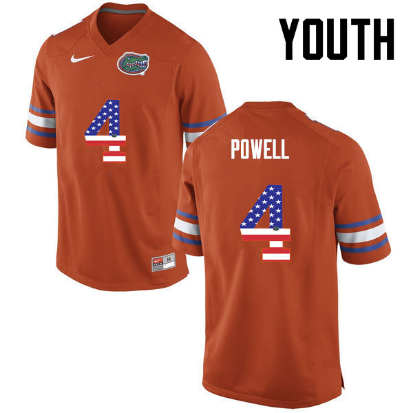 Youth Florida Gators #4 Brandon Powell College Football USA Flag Fashion Jerseys-Orange - Click Image to Close